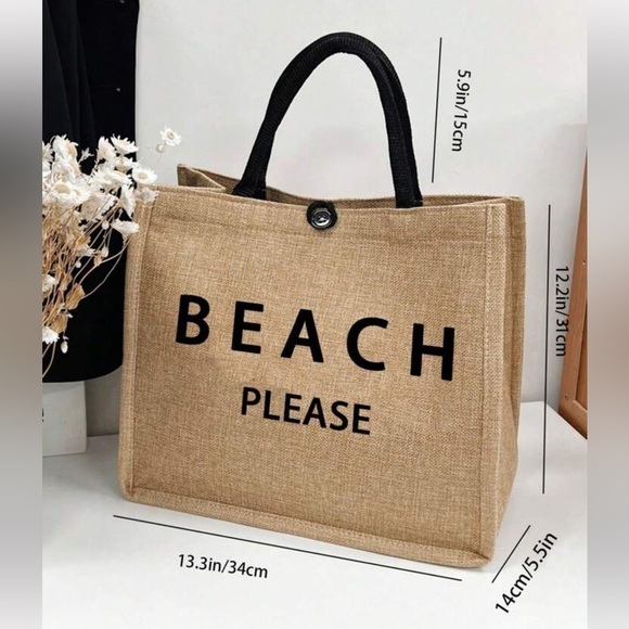 Khaki Linen beach bag - Picture 4 of 8